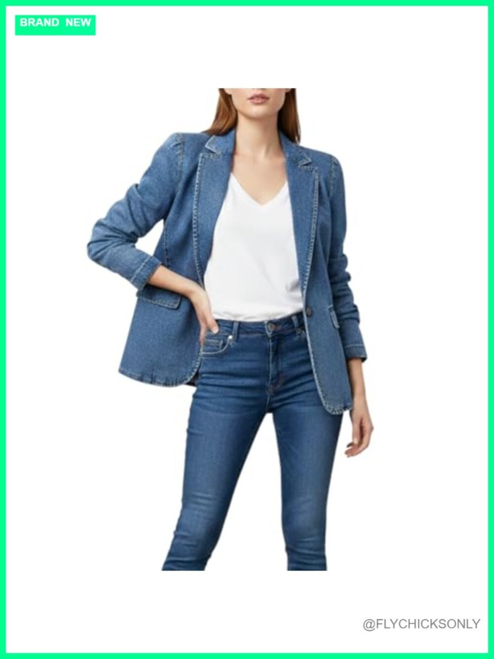 Women's Stretch Denim Jacket V-Neck Long Sleeve Slim Fit Jean Jacket